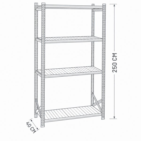 Depo Rafı Galvanizli Raf Sistemi 4 Katlı 40x250 cm 1200mm