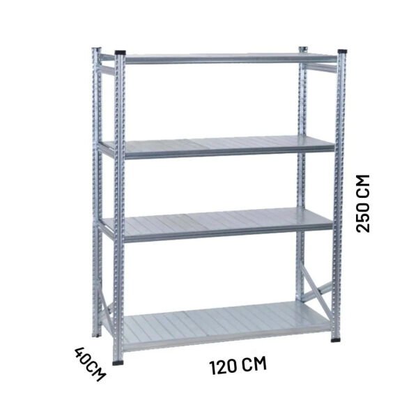 Depo Rafı Galvanizli Raf Sistemi 4 Katlı 40x250 cm