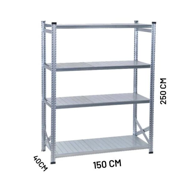 Depo Rafı Galvanizli Raf Sistemi 4 Katlı 40x250 cm