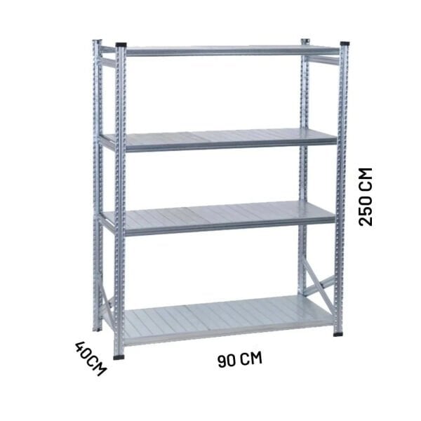 Depo Rafı Galvanizli Raf Sistemi 4 Katlı 40x250 cm 900mm