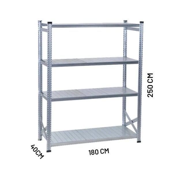 Depo Rafı Galvanizli Raf Sistemi 4 Katlı 40x250 cm 900mm