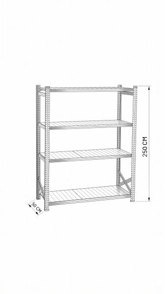 Depo Rafı Galvanizli Raf Sistemi 4 Katlı 50x250 cm 1800mm