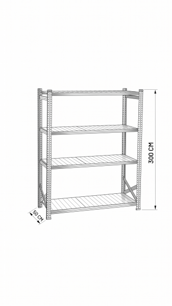 Depo Rafı Galvanizli Raf Sistemi 4 Katlı 50x300 cm