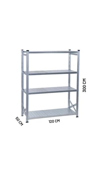 Depo Rafı Galvanizli Raf Sistemi 4 Katlı 50x300 cm 900mm
