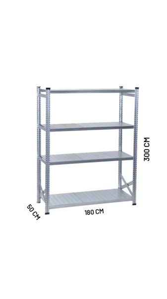 Depo Rafı Galvanizli Raf Sistemi 4 Katlı 50x300 cm