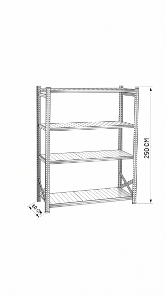 Depo Rafı Galvanizli Raf Sistemi 4 Katlı 60x250 cm 1200mm