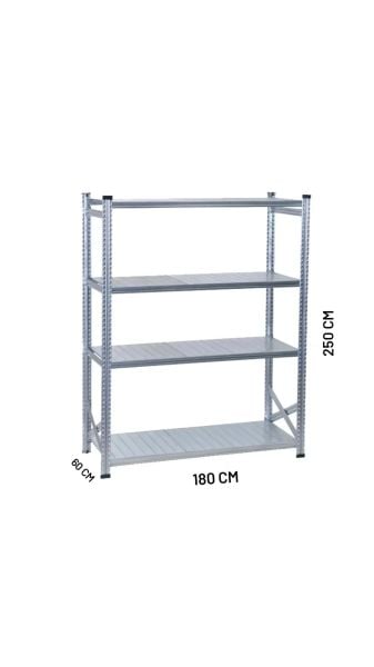 Depo Rafı Galvanizli Raf Sistemi 4 Katlı 60x250 cm