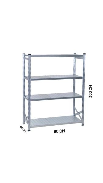Depo Rafı Galvanizli Raf Sistemi 4 Katlı 60x300 cm 1800mm