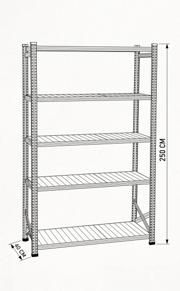 Depo Rafı Galvanizli Raf Sistemi 5 Katlı 40x250 cm
