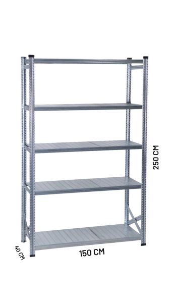 Depo Rafı Galvanizli Raf Sistemi 5 Katlı 40x250 cm 900mm