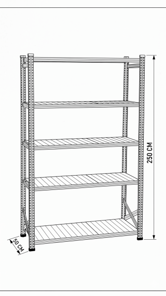 Depo Rafı Galvanizli Raf Sistemi 5 Katlı 50x250 cm