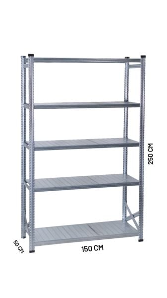 Depo Rafı Galvanizli Raf Sistemi 5 Katlı 50x250 cm