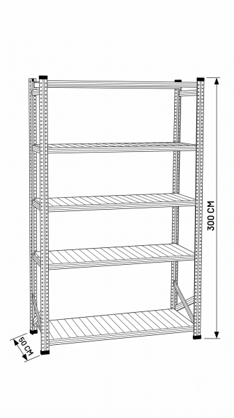 Depo Rafı Galvanizli Raf Sistemi 5 Katlı 50x300 cm