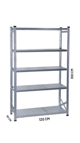 Depo Rafı Galvanizli Raf Sistemi 5 Katlı 50x300 cm 1800mm