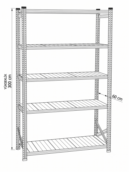 60x300cm 5 Katlı Galvaniz Rack Ünite