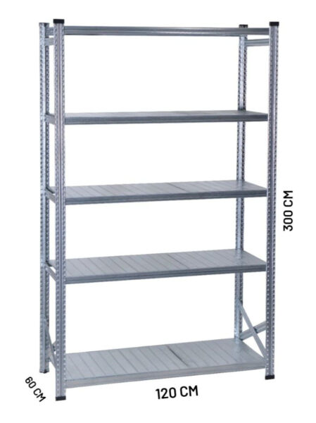 Depo Rafı Galvanizli Raf Sistemi 5 Katlı 60x300 cm