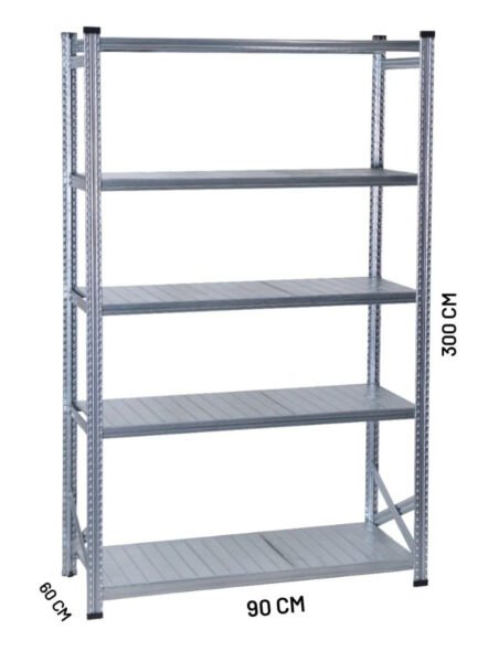 Depo Rafı Galvanizli Raf Sistemi 5 Katlı 60x300 cm