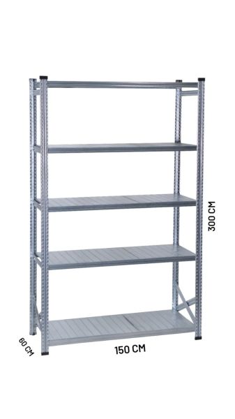 Depo Rafı Galvanizli Raf Sistemi 5 Katlı 60x300 cm 1500mm