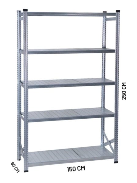 Depo Rafı Galvanizli Raf Sistemi 5 Katlı 60x250 cm 900mm