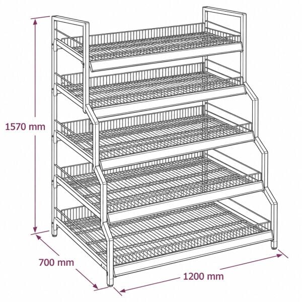 5 katlı promosyon havuzu ölçülü çizimi, 120 cm genişlik, 70 cm derinlik, 157 cm yükseklik