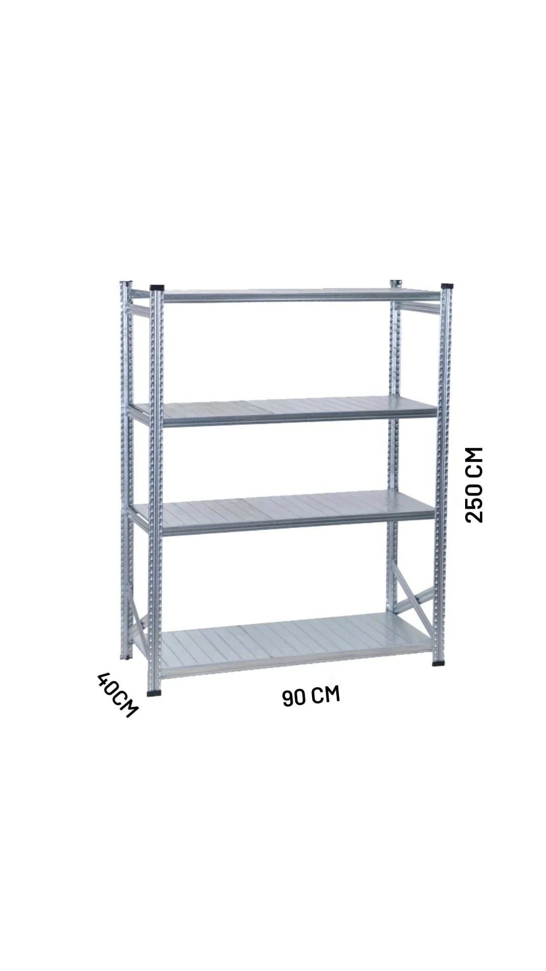Depo Rafı Galvanizli Raf Sistemi 4 Katlı 40x250 cm 900mm