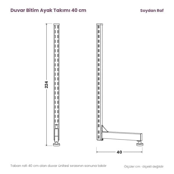 Duvar bitim ayak takımı 40 cm teknik tel çizimi