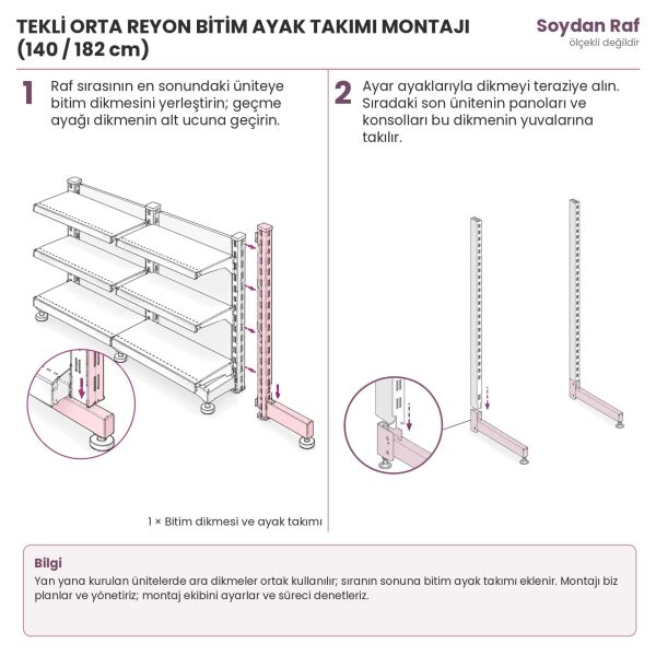 50 cm tekli orta reyon bitim ayak takımı montaj şeması