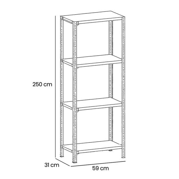 Civatalı Çelik Raf Ünite 31x59 – 4 Katlı H:250 cm