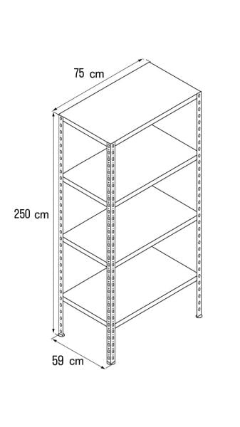 Depo Rafı Cıvatalı Çelik Raf Sistemi 4 Katlı 59x75x250 cm