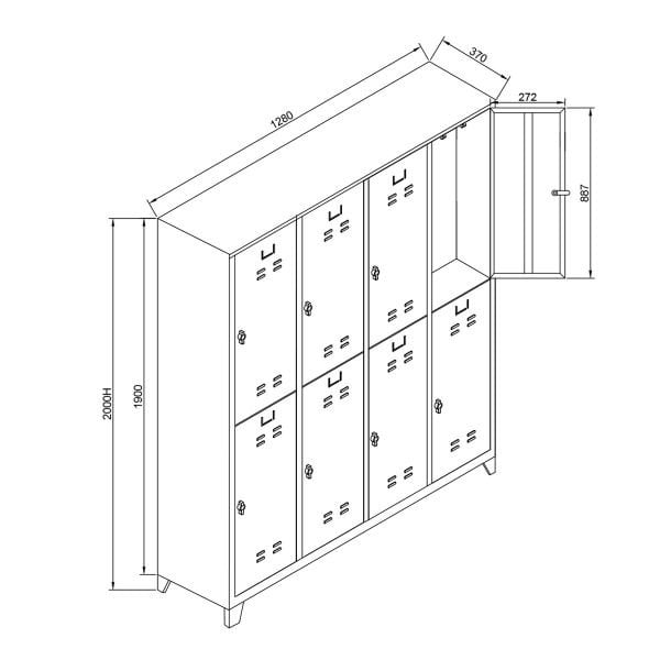 Ekonomik Metal Soyunma Dolabı Sekizli İşçi Dolabı