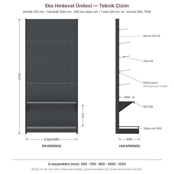 Eko Hırdavat Ünitesi 40x30 - 224 cm Yükseklik