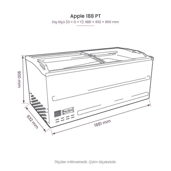 Apple 188 PT Pozitif Mod Yatay Soğutucu Dolap teknik çizim