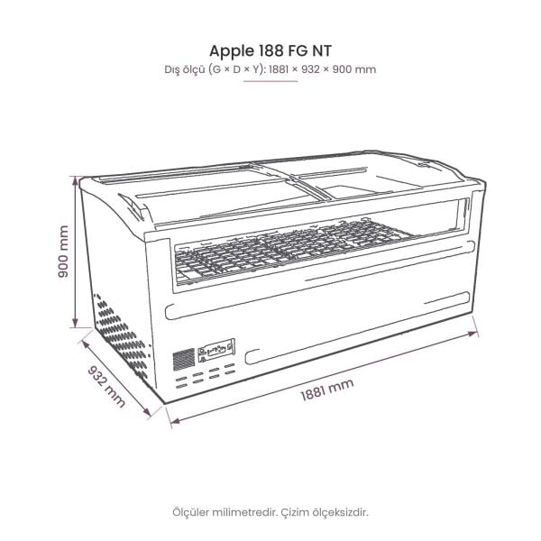 Apple 188 FG NT Negatif Mod Yatay Soğutucu Dolap teknik çizim