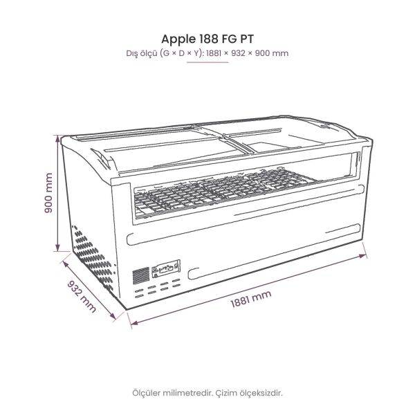 Apple 188 FG PT Pozitif Mod Yatay Soğutucu Dolap teknik çizim
