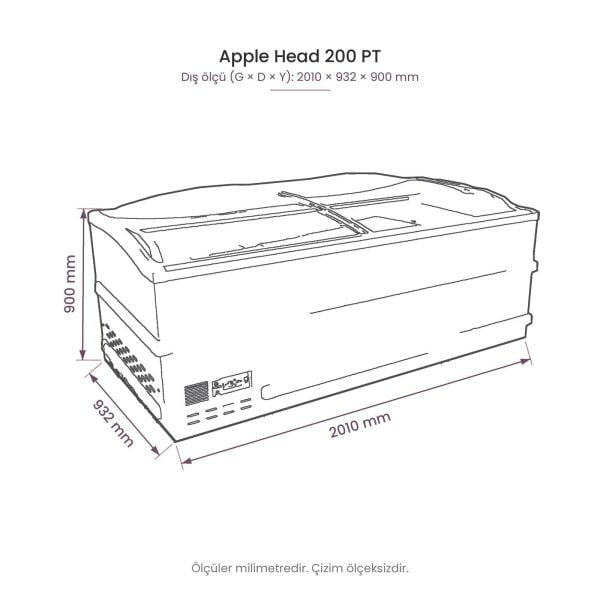 Apple Head 200 PT Pozitif Mod Yatay Soğutucu Dolap teknik çizim