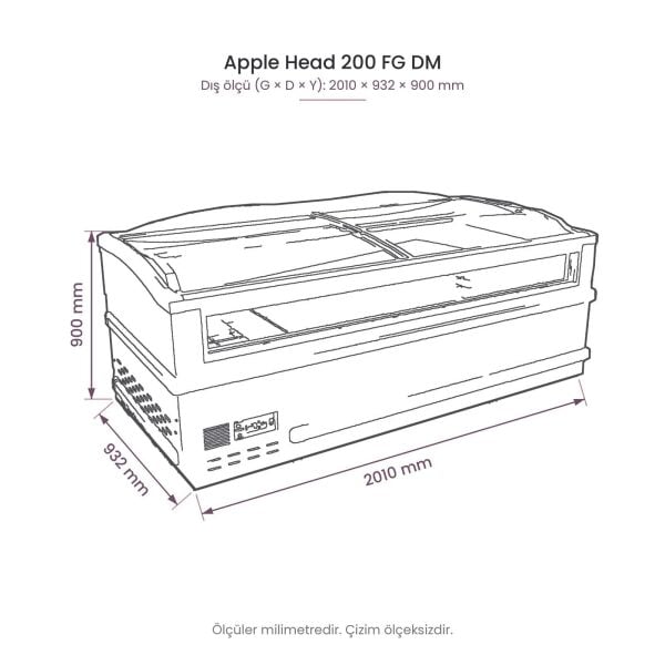 Apple Head 200 FG DM Çift Mod Yatay Soğutucu Dolap teknik çizim