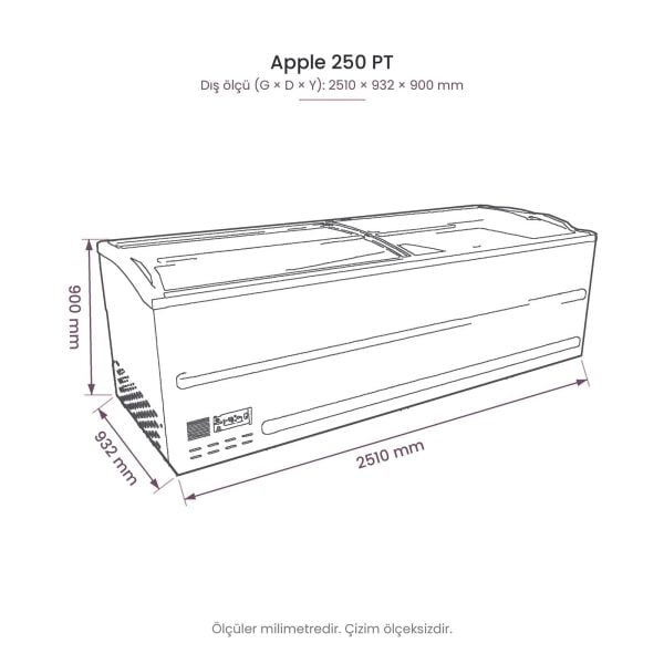Apple 250 PT Pozitif Mod Yatay Soğutucu Dolap teknik çizim