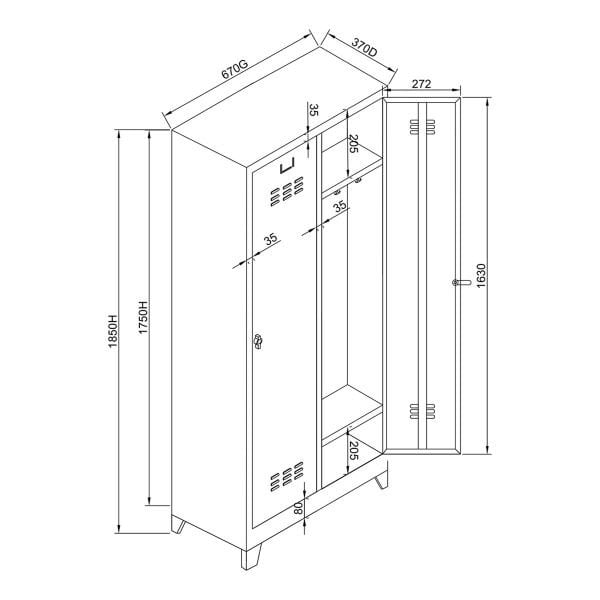 Soyunma Dolabı Eko 2 Lı 670X370X1850 Mm