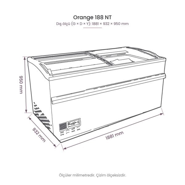 Orange 188 NT Negatif Mod Yatay Soğutucu Dolap teknik çizim