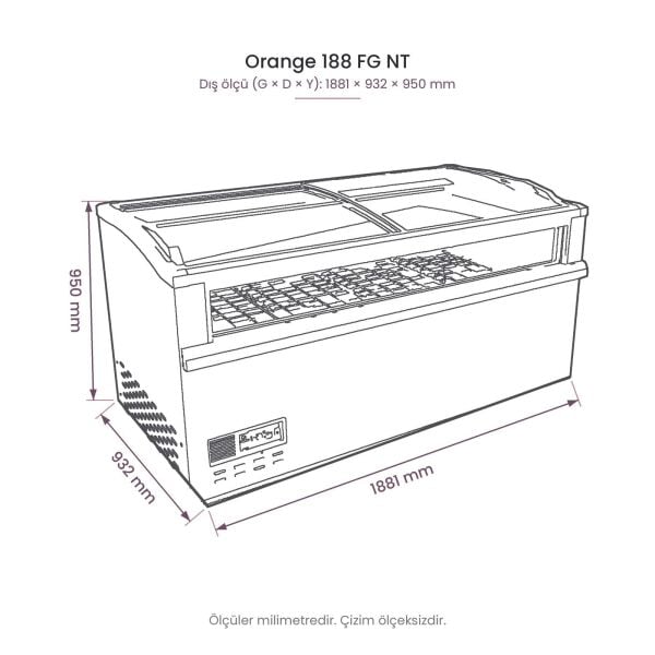 Orange 188 FG NT Negatif Mod Yatay Soğutucu Dolap teknik çizim