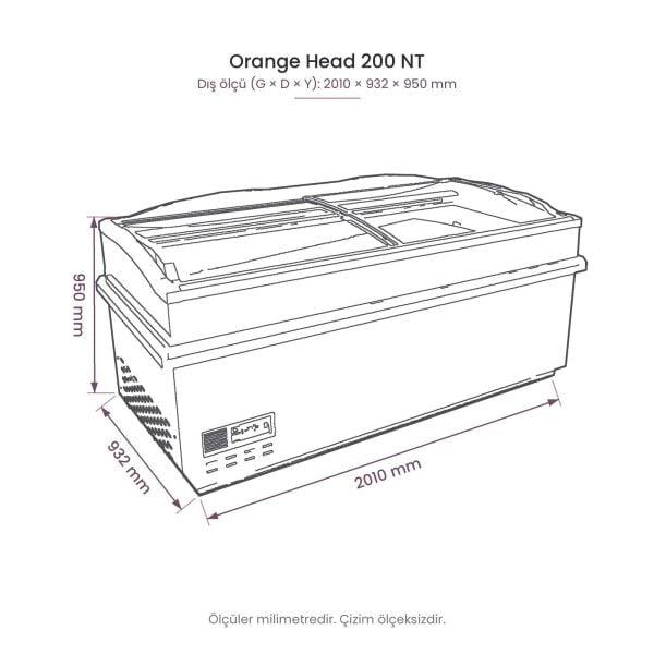 Orange Head 200 NT Negatif Mod Yatay Soğutucu Dolap teknik çizim