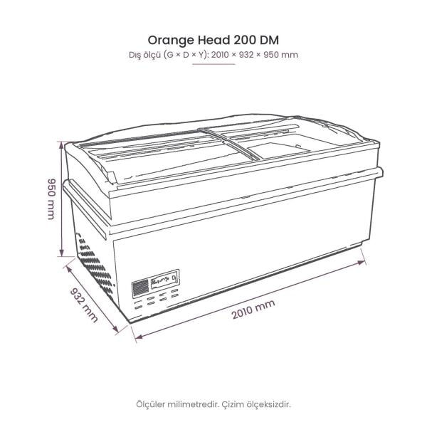 Orange Head 200 DM Çift Mod Yatay Soğutucu Dolap teknik çizim