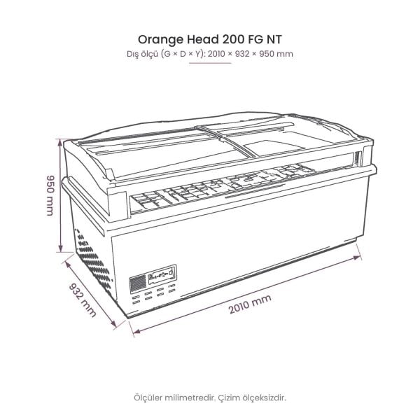 Orange Head 200 FG NT Negatif Mod Yatay Soğutucu Dolap teknik çizim