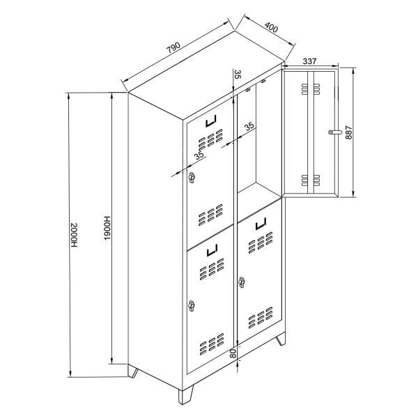 Soyunma Dolabı Std 4 Lu 400*790*2000 mm