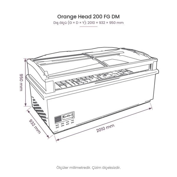 Orange Head 200 FG DM Çift Mod Yatay Soğutucu Dolap teknik çizim