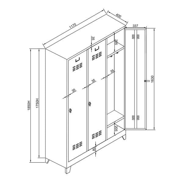 Soyunma Dolabı Std 3 Lu 1170X400X1850 Mm