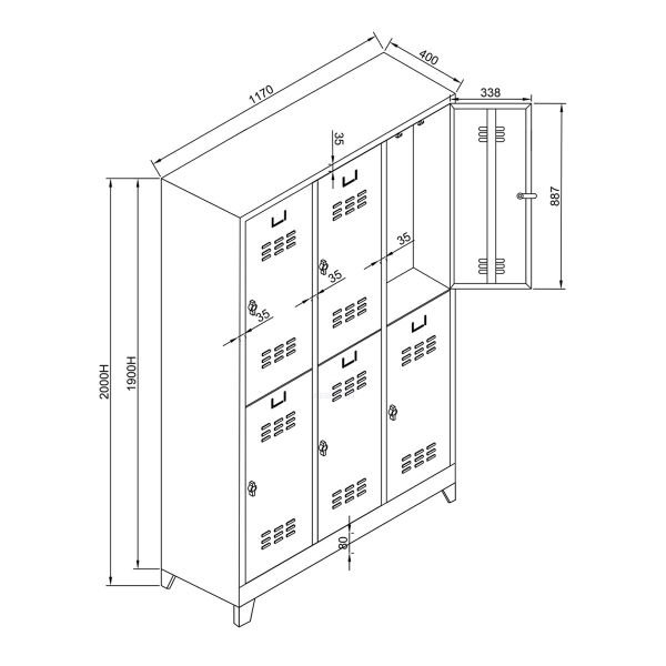 Soyunma Dolabı Std 6 Lı 1170X400X2000 Mm