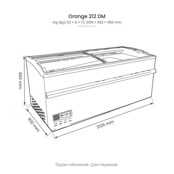Orange 212 DM Çift Mod Yatay Soğutucu Dolap teknik çizim