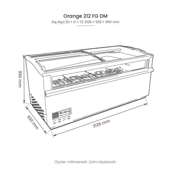 Orange 212 FG DM Çift Mod Yatay Soğutucu Dolap teknik çizim