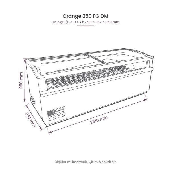 Orange 250 FG DM Çift Mod Yatay Soğutucu Dolap teknik çizim